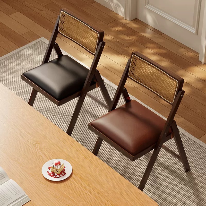 접이식 의자 등나무 식당 의자 간단한 가정용 접이식 의자 통기성 사무실 의자 복고풍 발코니 레저 등받이 의자