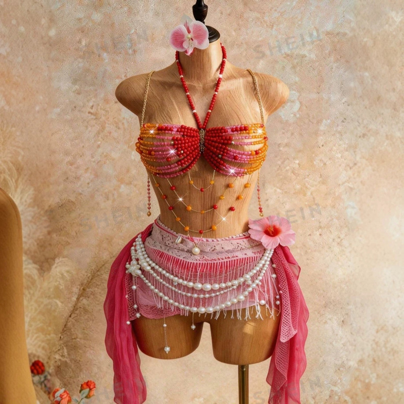Cross-Border European and American Acrylic Beaded Neck-Hanging Versatile Hollow Body Chain Niche Bra Sexy Colorful Beaded Tube Top for Women Cross-Border European and American Acrylic Beaded Neck-Hanging Versatile Hollow Body Chain Niche Bra Sexy Colorful Beaded Tube Top for Women