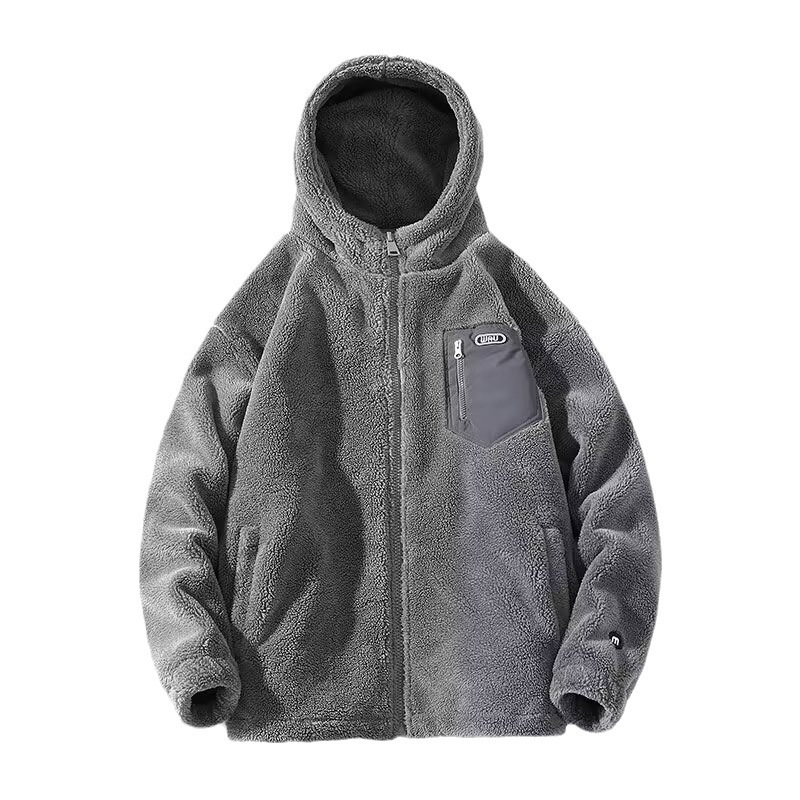 후드 양고기 양털 코트 가을과 겨울 트렌디 브랜드 기모 코튼 패딩 재킷 남성과 여성 커플의 캐주얼 한 따뜻한 코튼 패딩 재킷 어퍼 옷