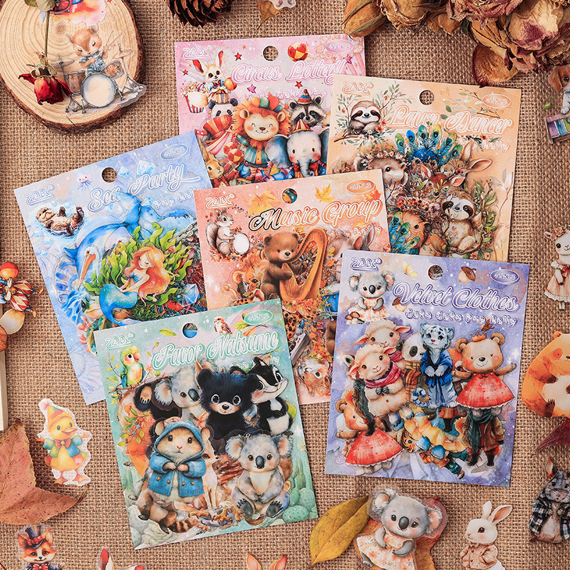 Paquete de pegatinas de la serie de movilización de Bing Bing 40 hojas en el tema de los animales lindos cuentas de mano tarjetas DIY material pegatinas decorativas