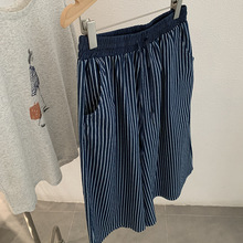 欧玛莱 条纹牛仔裤女夏季薄款七分裤裙裤直筒宽松阔腿裤实拍3331
