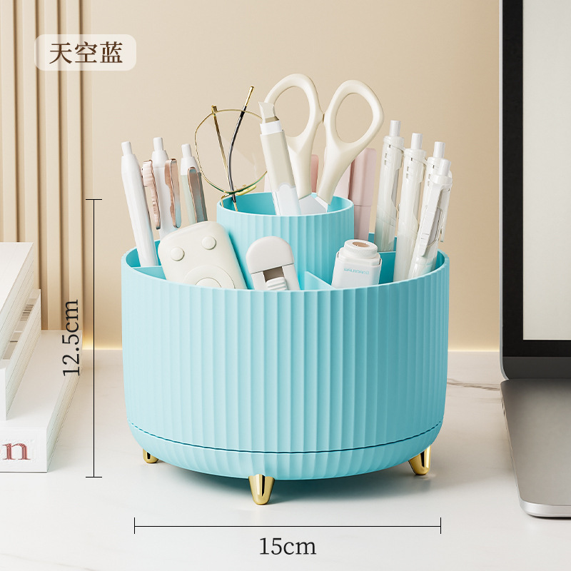 事務机の筆筒の回転のプラスチックの机の文房具は貯蔵箱の口紅の化粧のブラシの桶のデスクトップの収納箱を整理します。|undefined