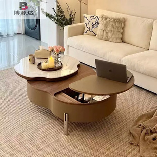 New microcrystalline stone lifting coffee table living room minimalist small apartment senior designer saddle Nordic style strip table