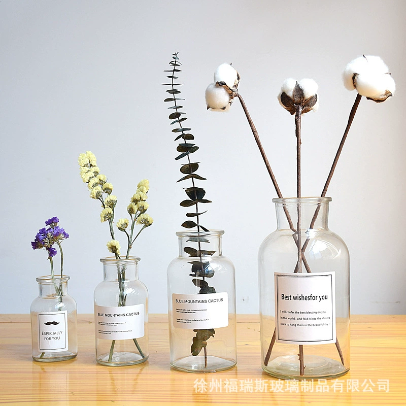 [Очаровательный мастер] Прозрачная ваза в скандинавском стиле, ретро-дизайн, цветочная композиция, гидропонная декоративная наклейка, джутовая веревка, коричневый цвет, стиль ins.