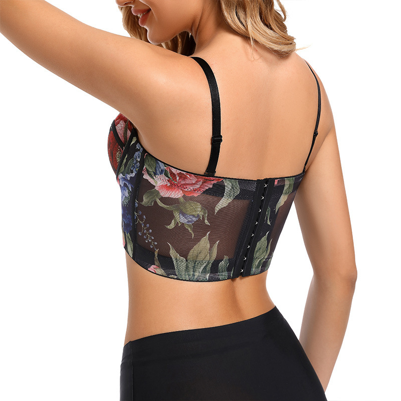 Retro Rose beauty back Sling girl's One-Piece sexy push-up impreso ropa interior con almohadilla en el pecho