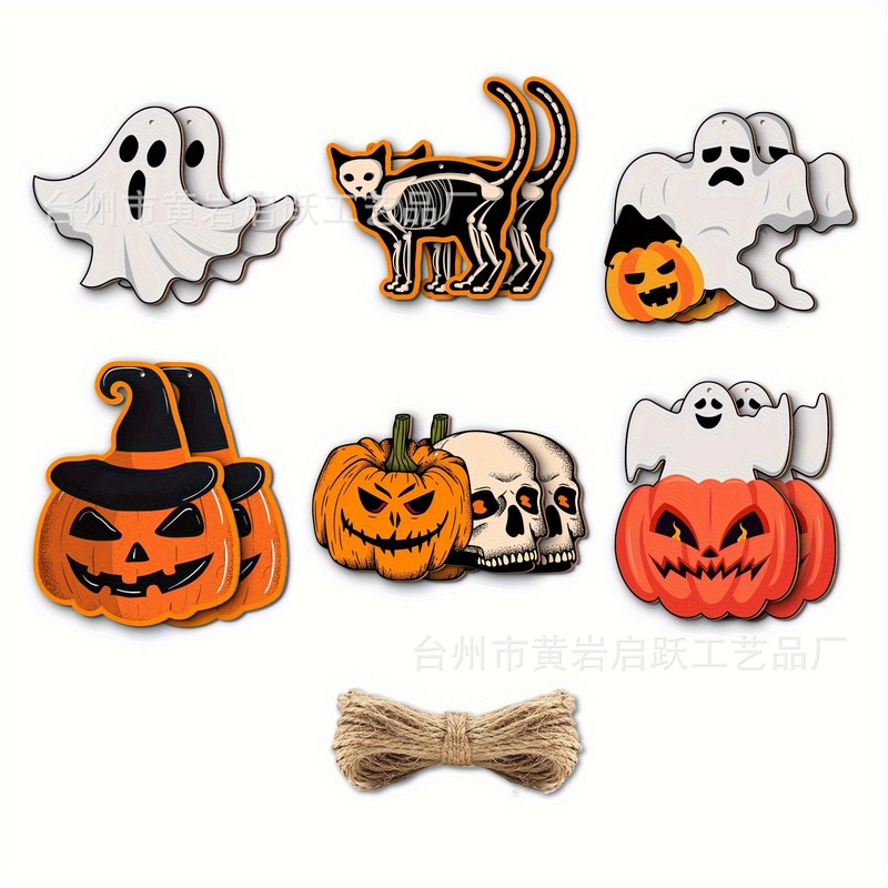 クロスボーダーハロウィンカボチャゴーストウッドチップ装飾ペンダント面白いホラーシーンレイアウトパーティー木製タグ|undefined