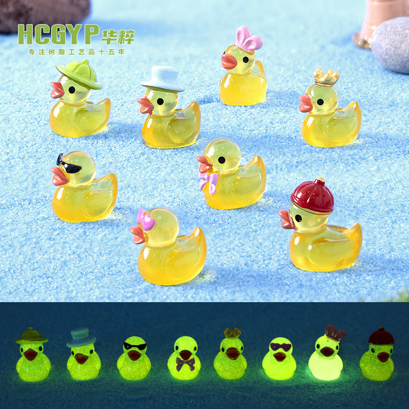 Micro Landscape Cartoon Mini Luminous Duck Home Desktop Small Ornaments Creative Decorative Resin Crafts Ornaments
