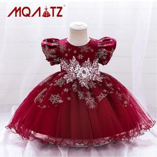 Amazon printed infant dress baby's birthday banquet princess dress girl's mesh dress