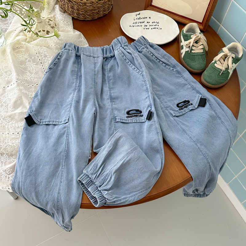 Children's Pants Summer Embroidered Denim Loose Children's Anti-mosquito Pants Spring and Summer Casual Trousers Sports Pants Trendy Men's and Women's Same