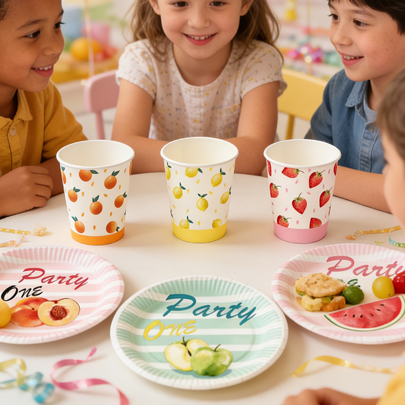 Cross-Border Fruit Birthday Party Supplies Simple Ins-Style Amazon Party Disposable Tableware Supplies Factory Cross-Border Fruit Birthday Party Supplies Simple Ins-Style Amazon Party Disposable Tableware Supplies Factory