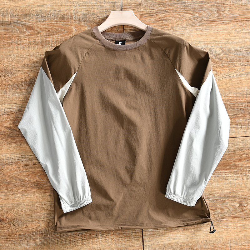 Men's Clothing mountain casual autumn new men's outdoor sports high end color matching quick drying stretch long sleeved T shirt_voghion.com