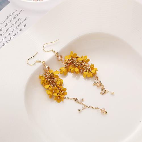 Fairy flower tassel earrings, long temperament earrings, new forest earrings, slimming, mosquito coil earrings