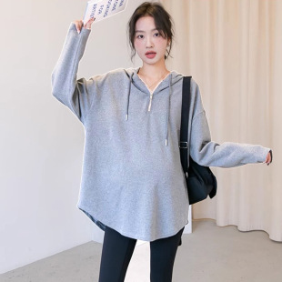 Pregnant Women's Sweater Autumn Korean-style Loose Soft Loose Hooded Sweater Base Shirt Top De Velvet Autumn and Winter Sweater