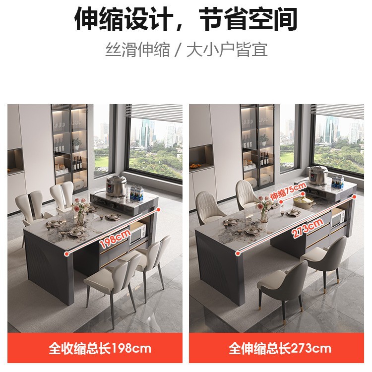 Isla inteligente contra la pared mesa mesa de comedor hogar integrado retráctil pequeño apartamento italiano minimalista con cocina de inducción mesa y silla de roca