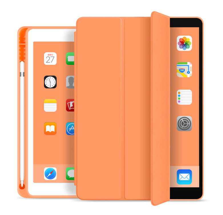 ipad10.2保護套帶筆槽 Air4三折皮套 2020Pro11保護套mini矽膠殼
