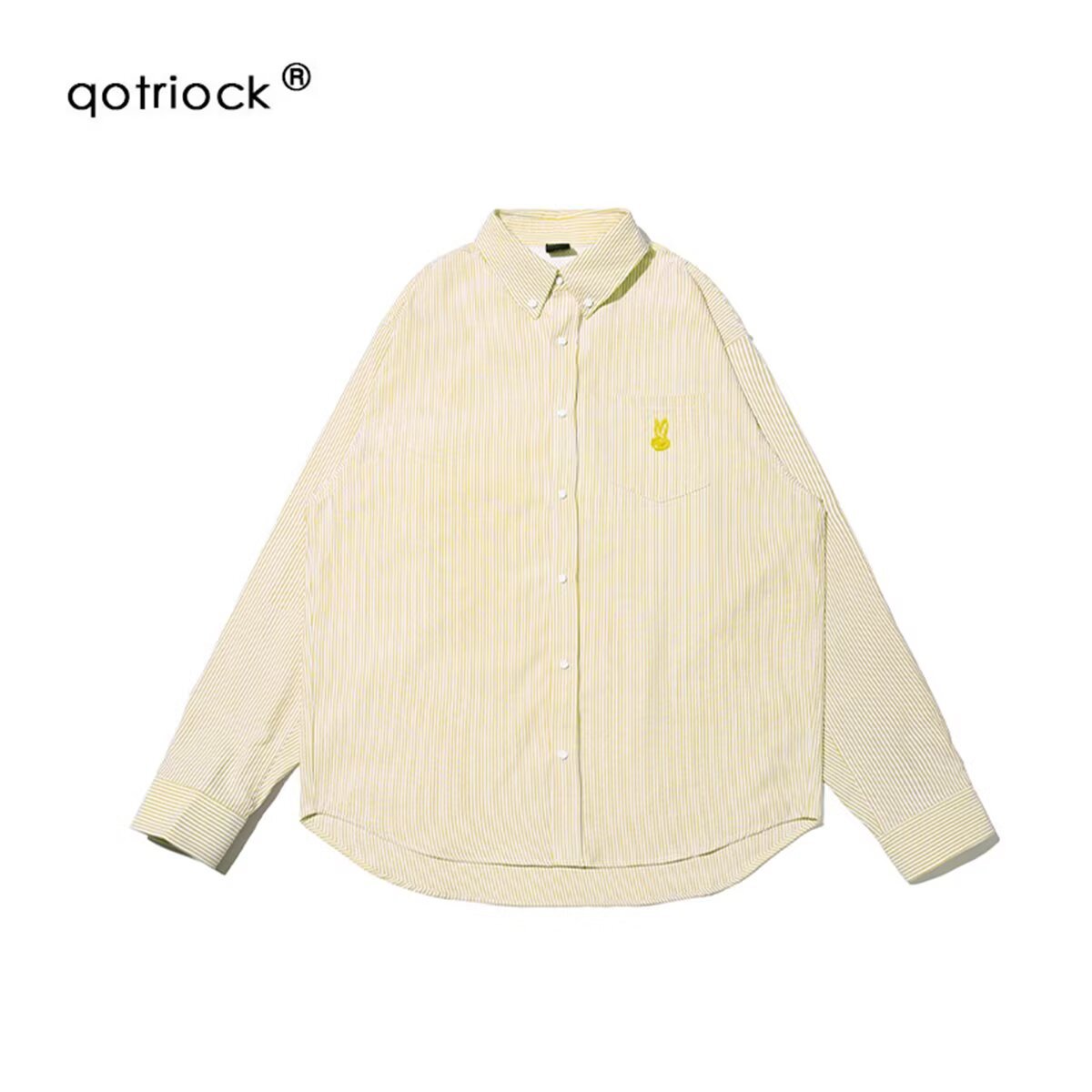 American-Style Casual Blue and White Striped Long-Sleeve Shirt for Men, Spring and Autumn Trendy Hong Kong Style Embroidered Versatile Loose-Fit Shirt