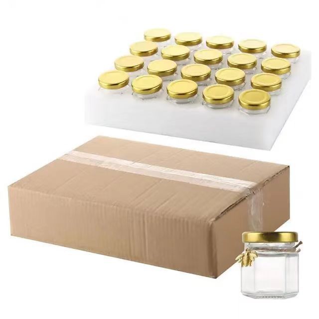 Amazonas vidrio sellado frasco de mermelada de vidrio 45ml hexagonal miel frasco de miel de vidrio 25ml botella de paquete