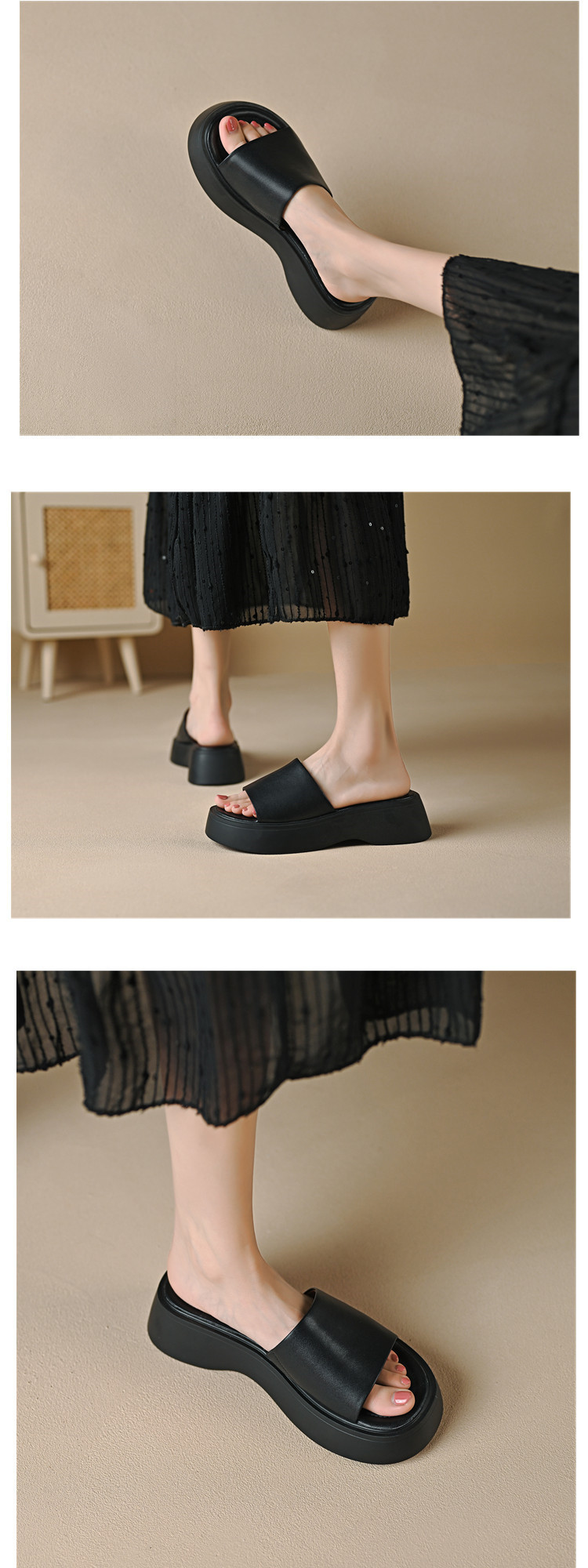 Dép sandal nữ xỏ ngón đế dày 3 cm, quai ngang mềm, chống trượt — màu đen, Trắng kem-, bạc, màu mơ chi tiết 9