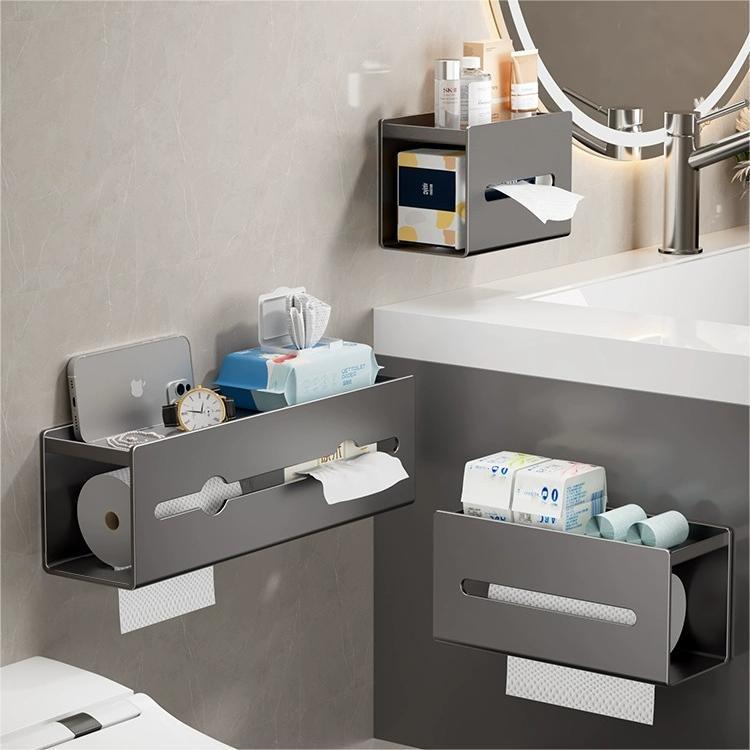 Caja de pañuelos de baño Soporte de dibujo de inodoro montado en la pared Soporte de papel higiénico sin perforación Estante de rollo de baño de baño