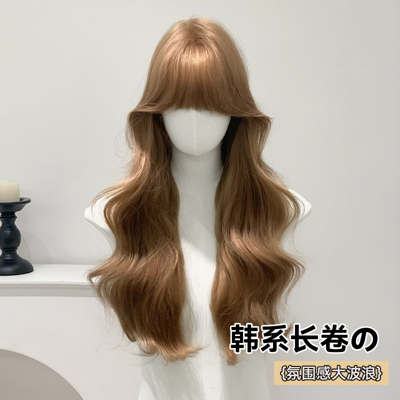 Xinxin wig cross-border wholesale women's daily online red champagne gold long curly hair with bangs naturally full