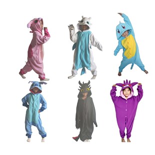 Manufacturer Wholesale Fleece Cartoon Animal One-Piece Children's Stitch and Gengar Couple Loungewear Black Dragon White Dragon
