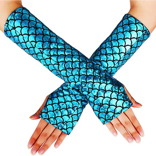 Factory direct supply Europe and the United States light blue green gloves magic mermaid sleeves Halloween stage performance fish scale gloves