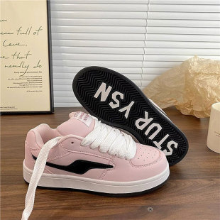 Korean Style Niche Pink Bread Shoes for Women Ins Trend 2025 Spring New Student Versatile Casual Sneakers White Shoes