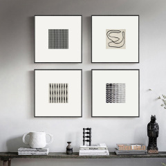 Modern Minimalist Abstract Black and White Line Decorative Art for Living Room, Square Hotel Apartment Wall Painting