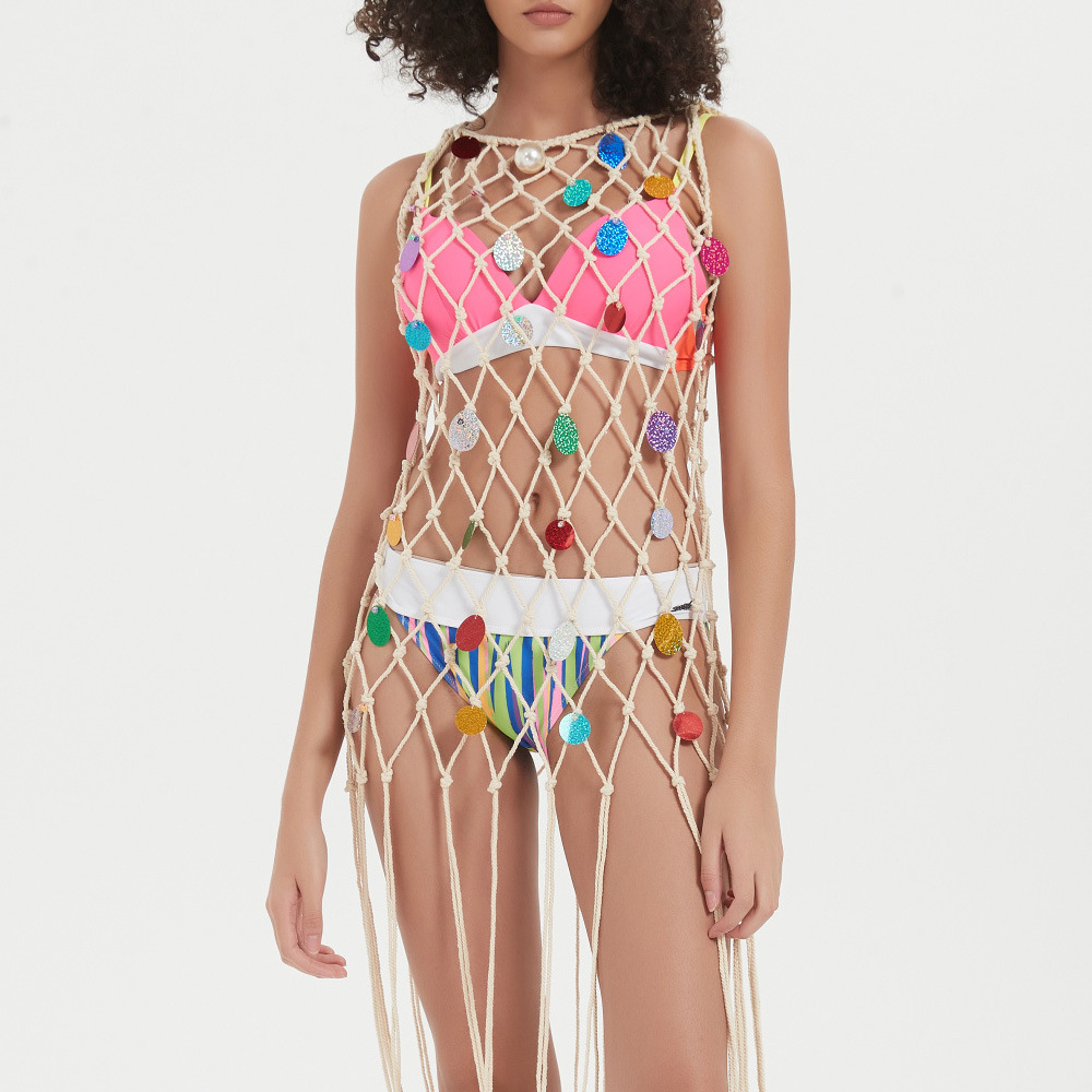 Cross-Border In-Stock Large Sequin Body Fishnet Tassel European and American Style Erotic Accessories Cross-Border See-Through Polka Dot Body Chain
