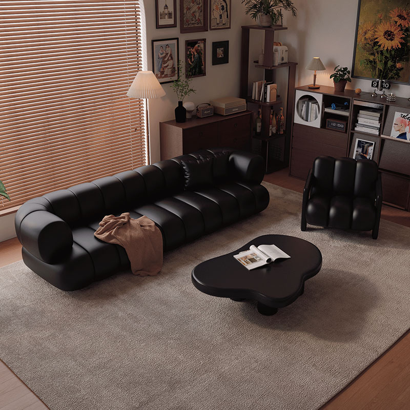 Black Retro Straight Sofa Living Room Hotel Office Reception Beauty Salon Clothing Store Rest Area Internet Celebrity Sofa