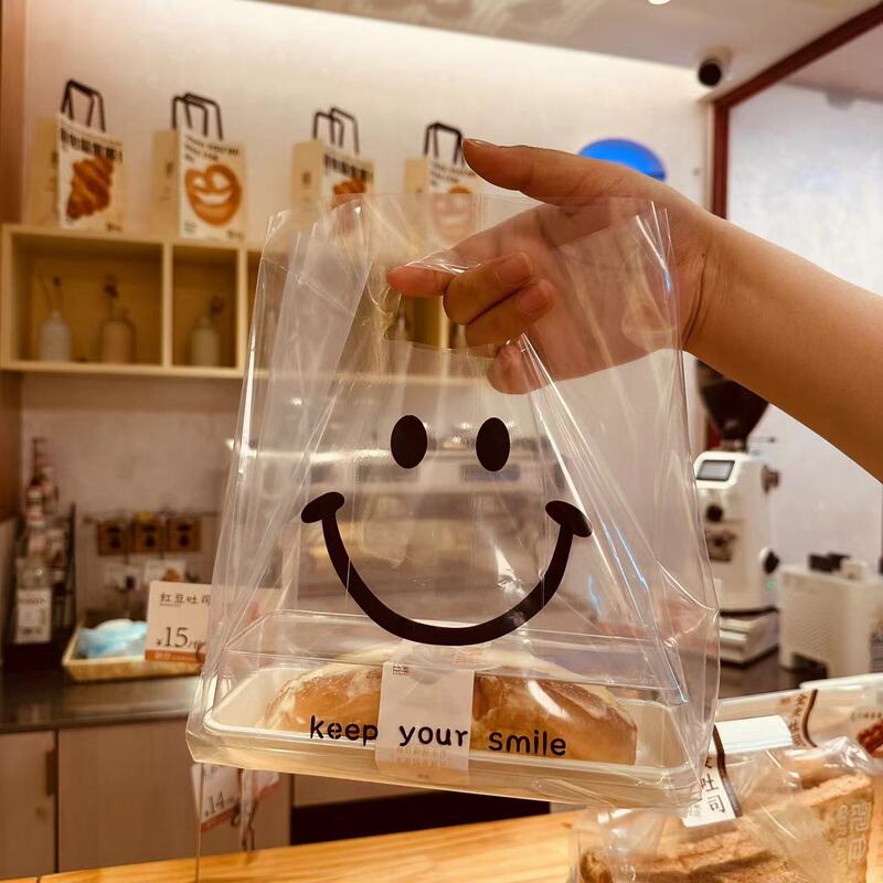 Thickened disposable plastic packing bag takeaway tote bag food grade cake baking shop transparent packaging Thickened disposable plastic packing bag takeaway tote bag food grade cake baking shop transparent packaging