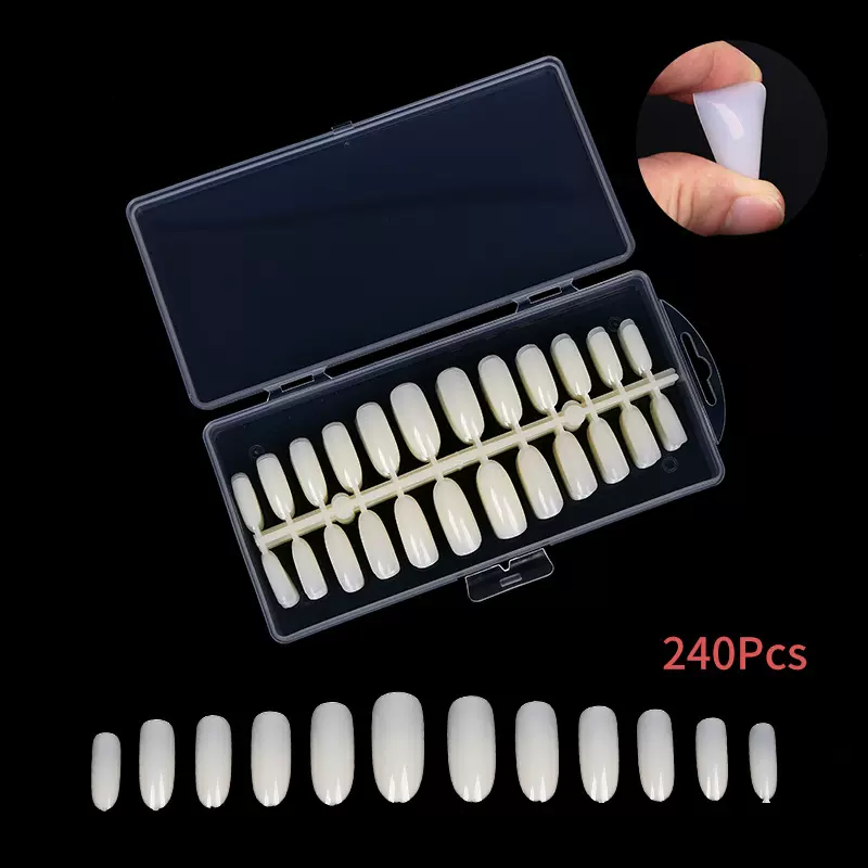 美甲甲片美甲店专用批发240片自然超薄椭圆假指甲贴片练习甲盒装