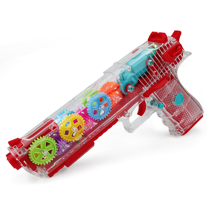 Transparente vibración engranaje infantil juguetes transfronterizos pistolas de vibración con la misma luz música juguetes eléctricos niños niñas