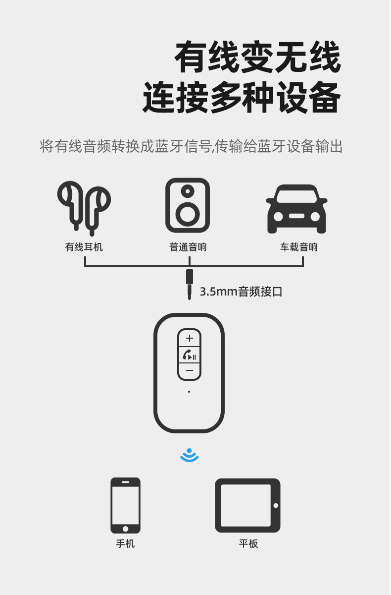 J35 Bluetooth Receiver AUX Car Bluetooth Audio Receiver Converter 5.3 Bluetooth Adapter