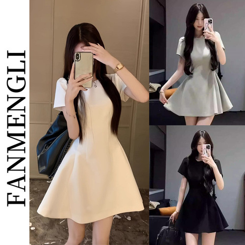 White Short Sleeve Dress for Women, Summer Chic High-End, Youthful, Slimming A-Line Skirt, Instagram Style