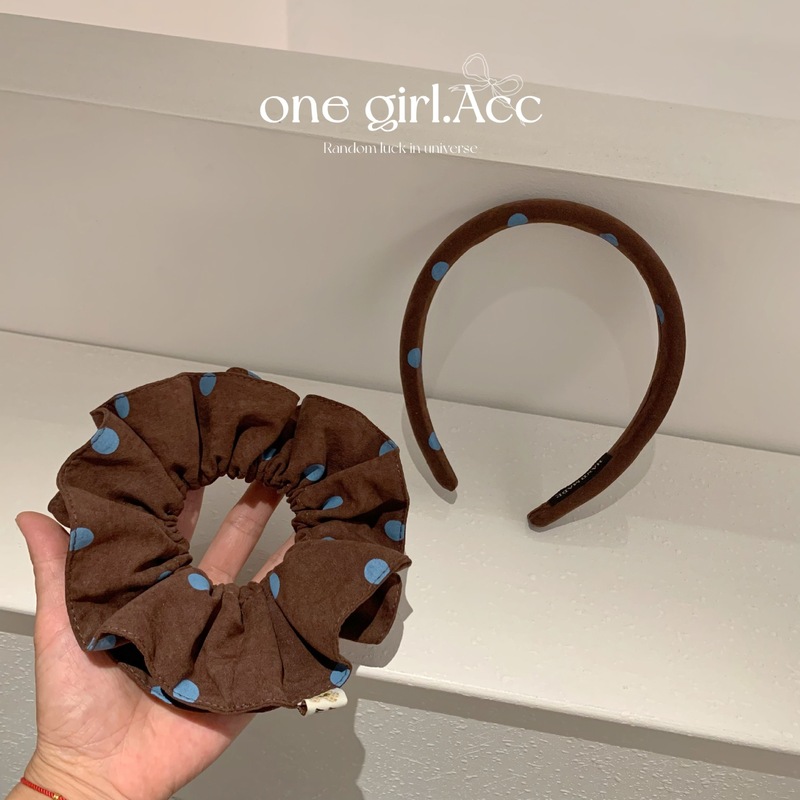 【蓝波点】早秋复古咖色系蓝波点大肠发圈新款韩系肠圈发箍发饰女|undefined