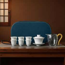 德化白瓷户外露营便携式旅行茶具套装陶瓷快客杯茶杯盖碗批发定制