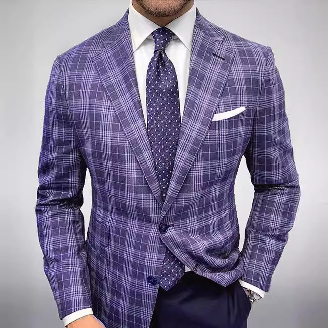 Customized Cross-Border Export Spring New Printed Plaid Suit Jacket Men's Casual Slim Suit Top for Men