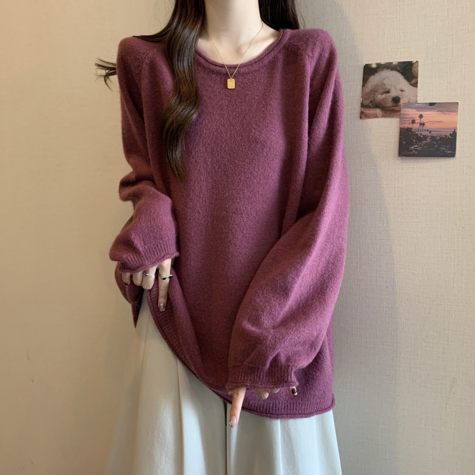 宽松慵懒风软糯毛衣女秋冬2024大码胖mm显瘦遮肚子上衣打底针织衫