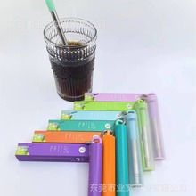 亚马逊防脱落螺纹扣304不锈钢伸缩吸管含伸缩管刷咖啡旅行