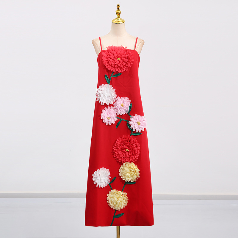 High Grade Three Dimensional Floral Decorative Cami Loose Solid Color Dress 20 High Grade Three Dimensional Floral Decorative Cami Loose Solid Color Dress