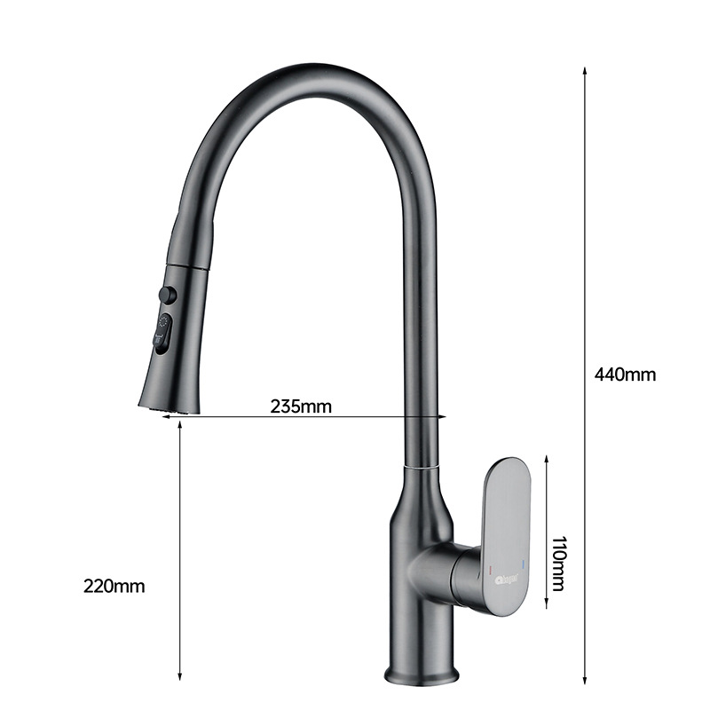 Cocina uno por uno, todo el grifo frío y caliente de cobre, grifo extraíble, retráctil universal, doble salida, fregadero, grifo extraíble