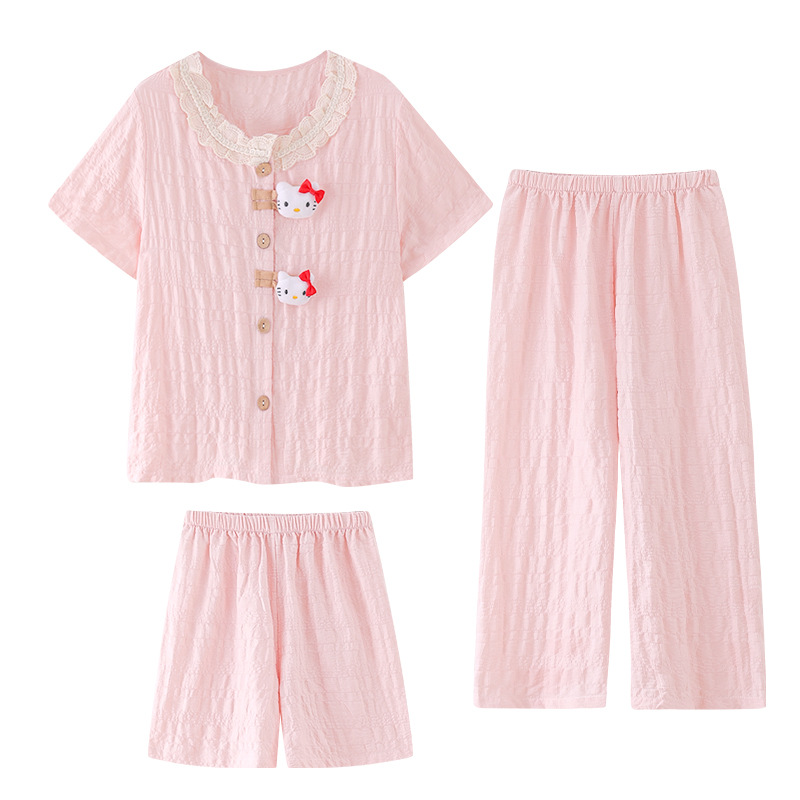 Pijamas infantiles niñas de verano ropa delgada para bebés ligera y transpirable 2026 nuevo conjunto de hielo de tres piezas