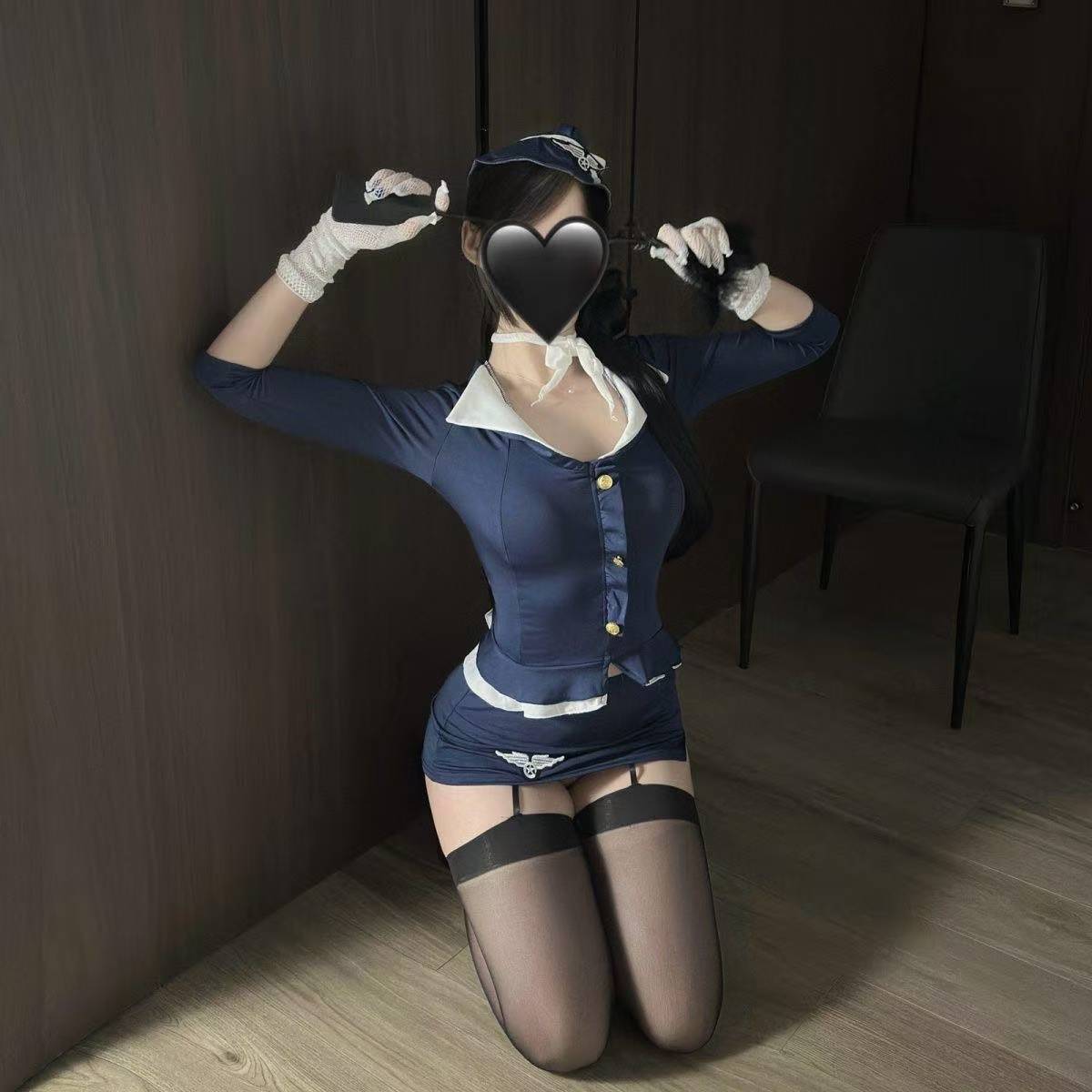Flight Attendant Roleplay Costume Set with White Garters and Gloves — detail image 5