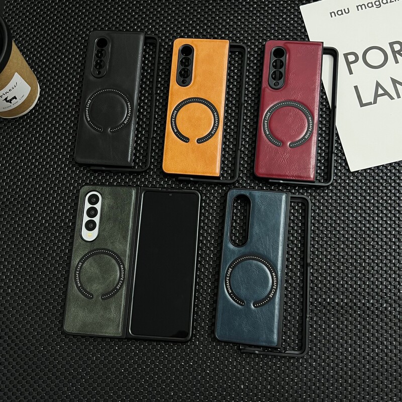 Suitable for Samsung Zfold7/6/5 Mobile Phone Case Zflip7 New Flip3 Leather Texture Flip5/4 Magnetic Protective Cover