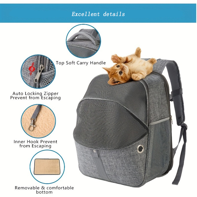 Mochila Expandible para Mascotas de Tela Oxford, Bolsa para Gatos de Gran Capacidad, Transpirable, para Salidas
