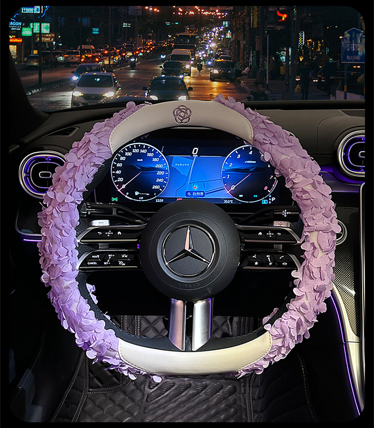 2025 Goddess Exclusive Car Steering Wheel Cover Lace Petal Light Luxury Chanel Style Decorative Cover Round D Shape