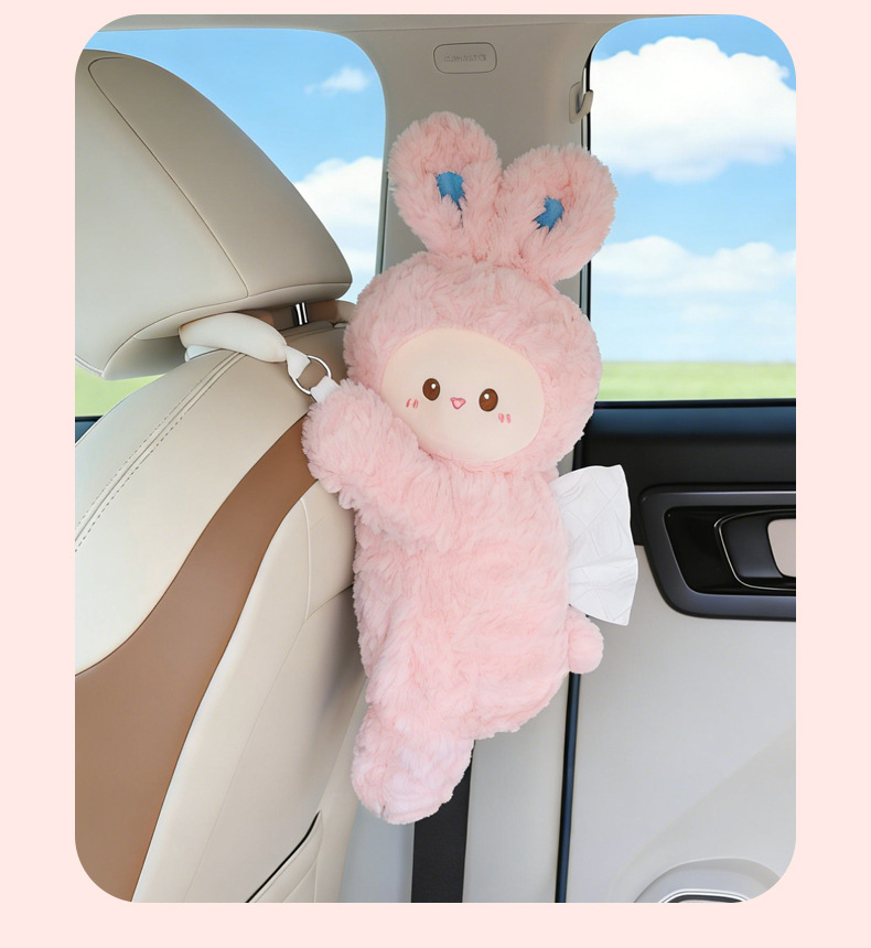 Car-mounted plush tissue box cute bear and rabbit car interior accessory tissue cover cartoon creative decoration