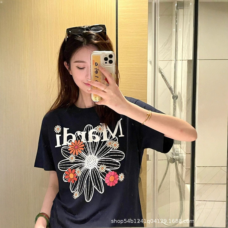 Long-Term 2025 New Korean Mardi Short-Sleeve Gold and Silver Daisy T-Shirt Versatile Women's Loose Top