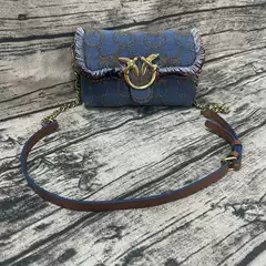 Pinko Style Denim Embroidered Swallow Puff Tassel Bag - Mini Pillow Crossbody Shoulder Bag
